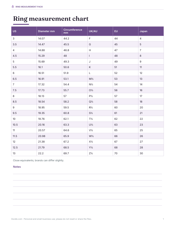 Preview of Printable Ring Measurement Chart